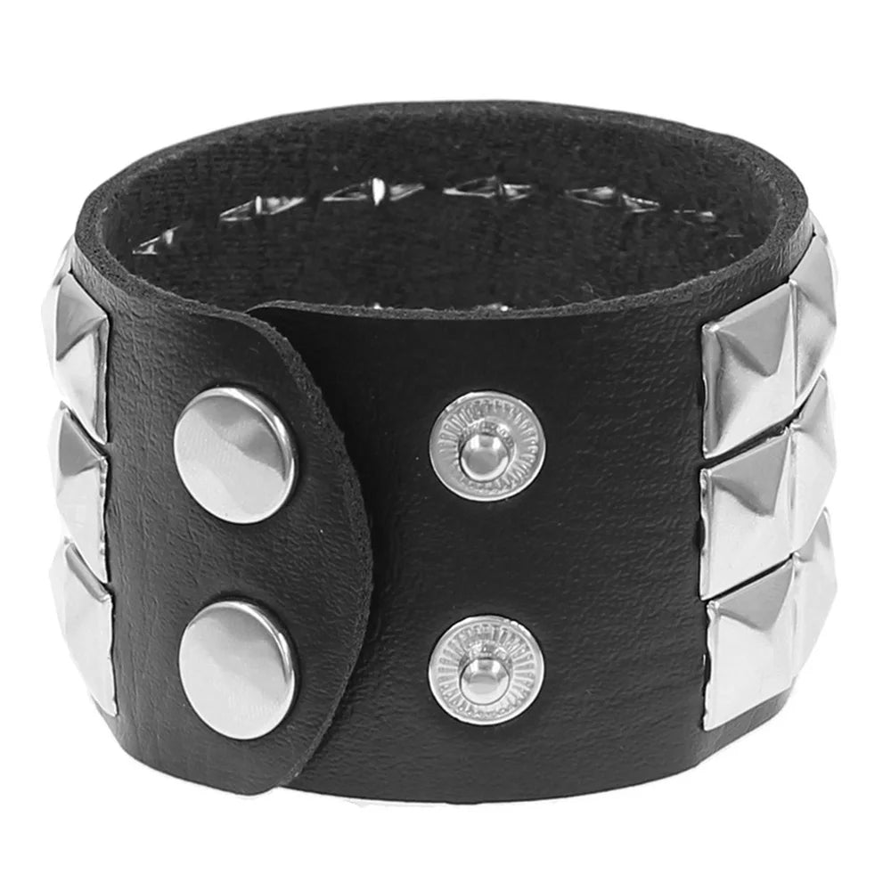 Black Leather Goth Square Washer Rivet Bracelet Cuff Wristband Gothic Punk Bracelets For Armbands Men Women Good Vibrations