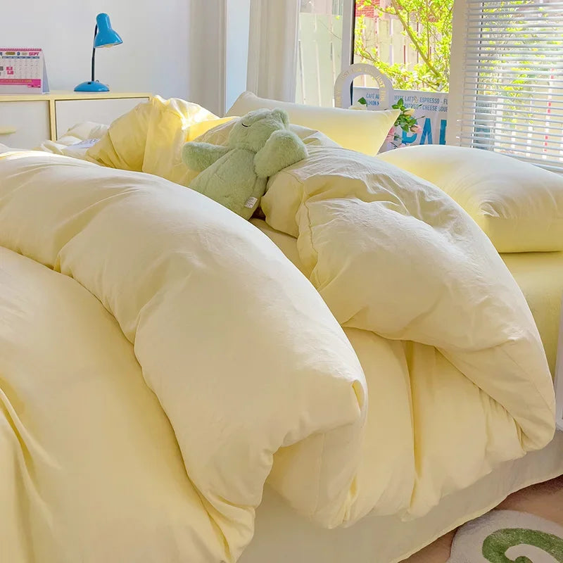 Solid Cotton Bedding Set For Boys with Sheet Duvet Cover Pillowcase Single Couple Bedsheet King Queen Double Twin Size Bed Linen Good Vibrations