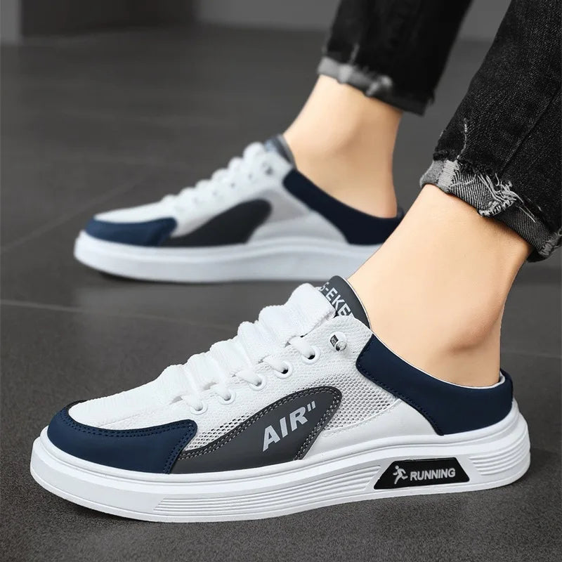 Men's shoes half slippers summer slip-on mesh shoes heelless platform sole bag toe hole trendy casual fashion versatile shoes Good Vibrations