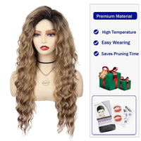 GNIMEGIL Synthetic Long Wave Cur Wigs Female Natural Brown Wig with Clip Free Part Side Bangs 80s Curly Wigs for Women Ombre Wig Good Vibrations