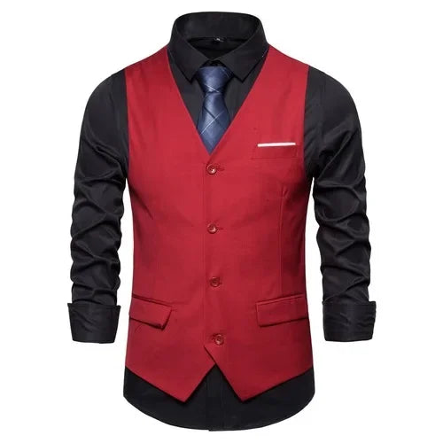 Blue Suit Vest, Men's Business Sleeveless Vests Jacket, Asian size S-6XL, Wedding Party Waistcoat, Red Purple Black Gray Good Vibrations
