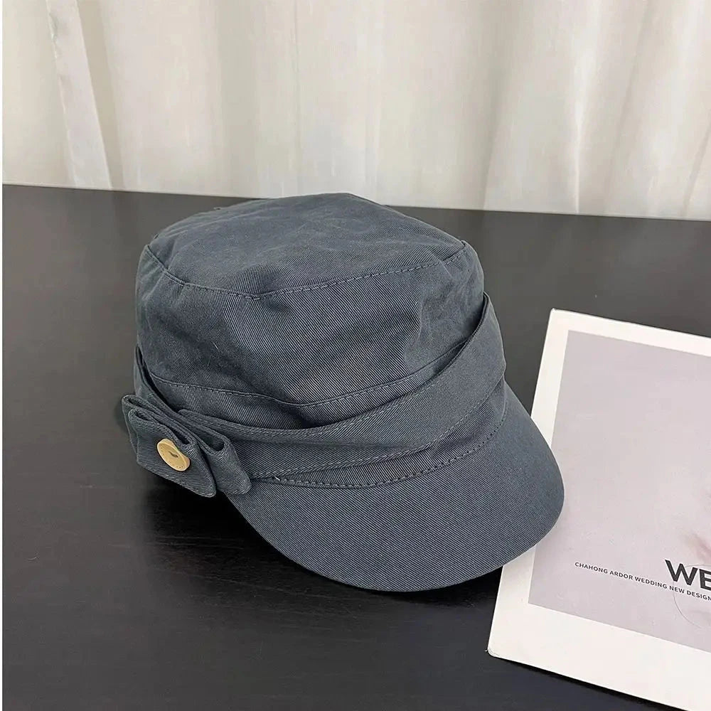 Personality Cloth Flat Cap Button Korean Style Equestrian Hat Newsboy Cap Cotton Retro Painter Hat Girl Good Vibrations
