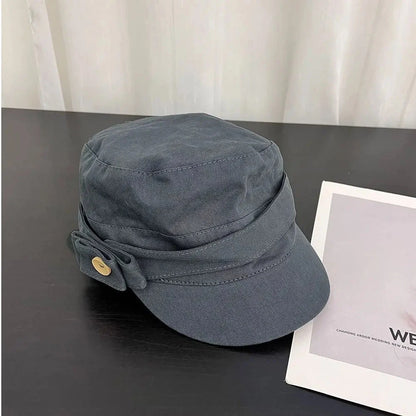 Personality Cloth Flat Cap Button Korean Style Equestrian Hat Newsboy Cap Cotton Retro Painter Hat Girl Good Vibrations