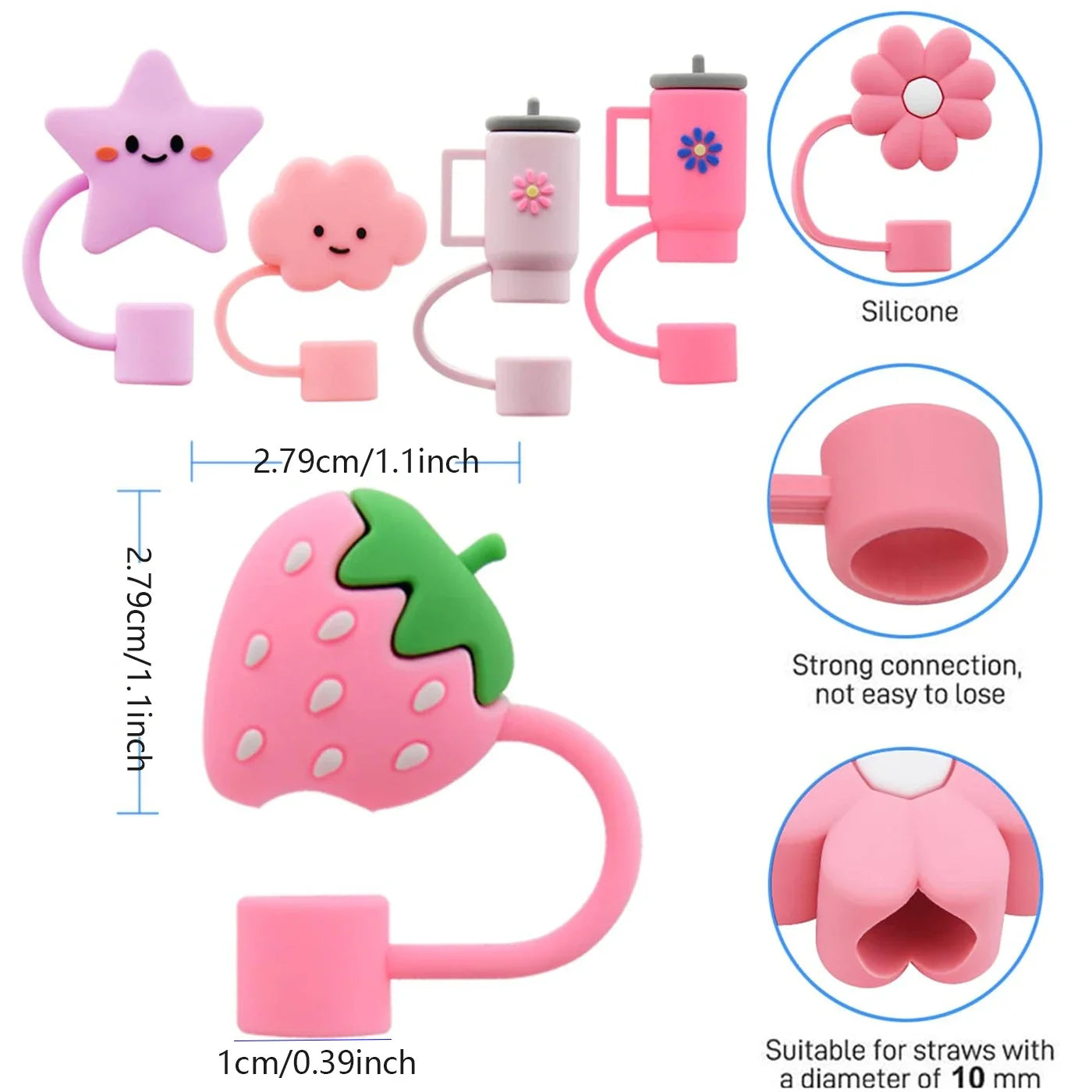 6Pcs Straw Cover Cap for Stanley Cup Straw Topper Compatible for 30&40 Oz Tumbler 10mm Dust-Proof Reusable Cute Straw Tips Lids Good Vibrations