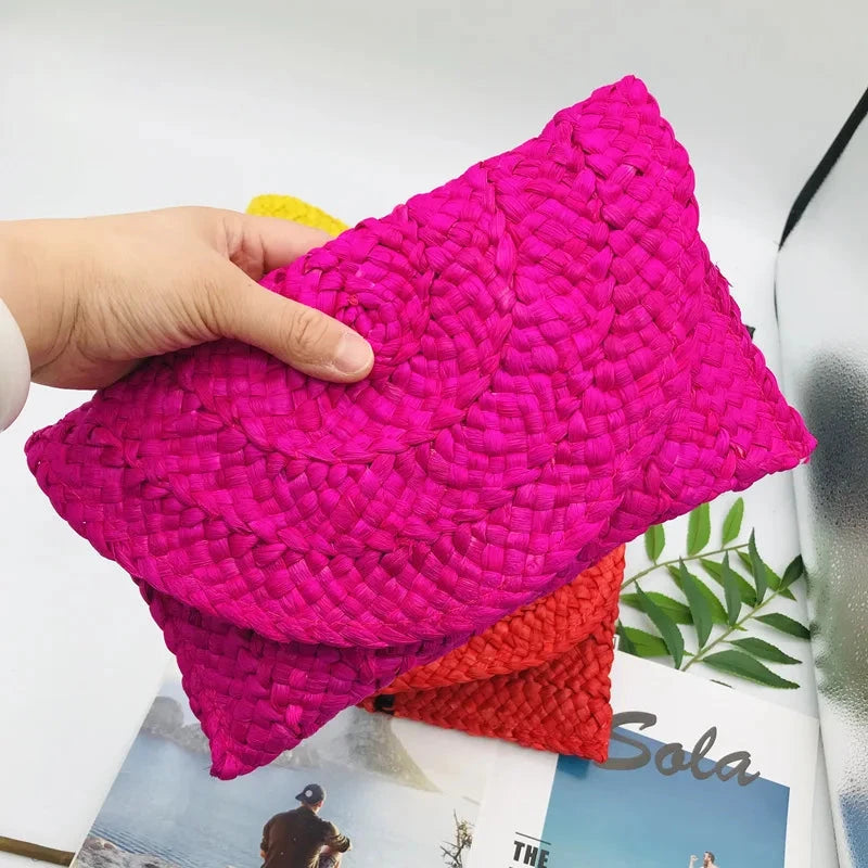 Corn Husk Weave Dinner Clutch Bag Women's Fashion Simple Solid Straw Large Purse Woman Summer Casual Vacation Ladies Wallet 2025 Good Vibrations