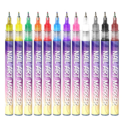 12 Colors Nail Art Pens Set Waterproof 0.5MM Nail Polish Pens Quick-Drying Nail Art Acrylic Paint Nail Pen Tools Salon Nail DIY Good Vibrations