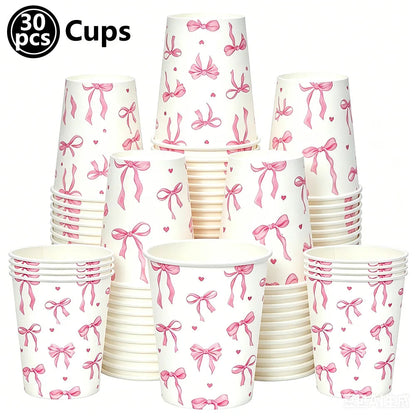Pink Banner Happy Birthday Bow Balloon Straw Disposable Paper Plate Napkin Cup Tableware Princess Girl Birthday Party Supplies Good Vibrations