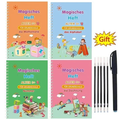 4 Books Montessori SANK English Magic Copybook Reusable Writing Practice 3D Calligraphy Book Wipe-free Education Books Good Vibrations