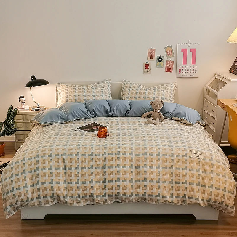 Checkerboard Bedding Comforter Set with Pillowcase bed sheet Single Full Size Bed Linen Duvet Cover Set Queen/King Double Single Good Vibrations
