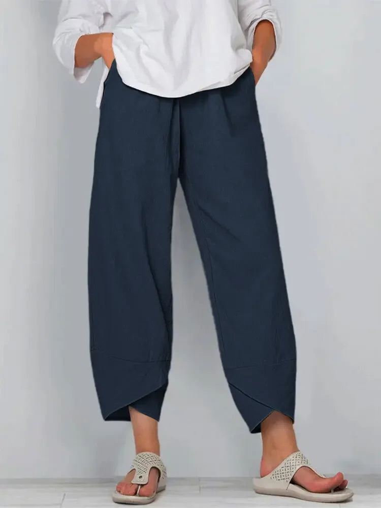 Vintage Print Pants Women Fashion Irregular Casual High Waist Elastic Waist Straight Loose Trousers Summer Lady Cargo Pantalon Good Vibrations