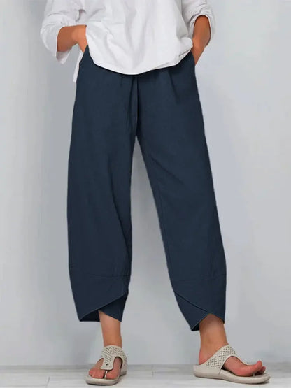 Vintage Print Pants Women Fashion Irregular Casual High Waist Elastic Waist Straight Loose Trousers Summer Lady Cargo Pantalon Good Vibrations