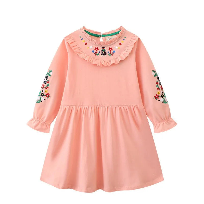 Jumping Meters 2-7T Princess Girls Dresses Floral Embroidery  Autumn Spring Children's Clothing Party Kids Frocks Gifts Baby Good Vibrations
