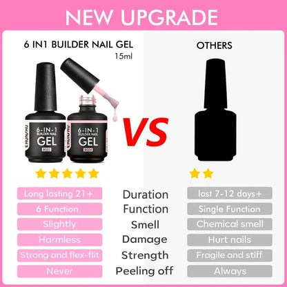 CHUNSHU 6 IN 1 Extension UV Gel Polish In A bottle Builder Nail Gel Rubber Base Coat Semi Permanent Nails Art Self-leveling 15ML Good Vibrations