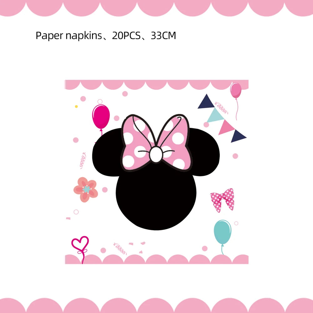 Minnie Mouse Birthday Decoration Disposable Cups Plates Tablecloth Cake Latex Balloon Baby Shower Kids Girls Party Supplies Good Vibrations