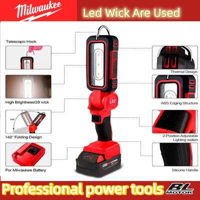 Milwaukee LED Work Light Super Bright 90 DegreeClip on Light Lithium M18 Flood Light Outdoor Lighting Camping Battery 20V