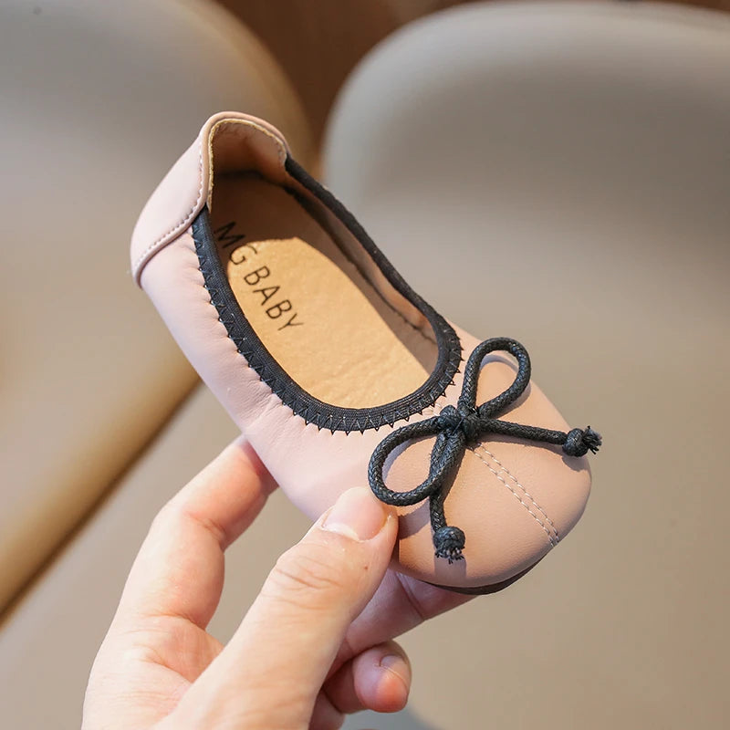 Children Mary Janes Slip-on Bowknot Pu Leather Kids Flat Shoes Shallow Three Colors Light Non-slip Autumn Girl's Shoe 21-35 Good Vibrations