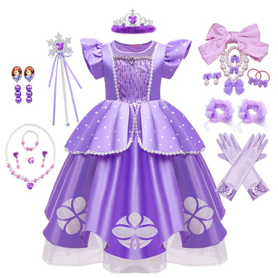 Girls Sofia Princess Dress Birthday Party Costume Kids Summer Purple Sophia Vestido Baby Halloween Cosplay Luxury Gown