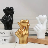 Heart Hand Gesture Statues Sculptures Luxury Resin Desktop Ornament Love Finger Modern Hand Gesture Sculpture Home Shelf Desktop Good Vibrations