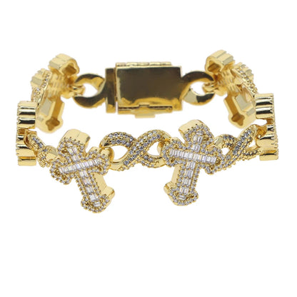 2025 New Men Boy Hip Hop Jewelry Iced Out Bling 5A CZ Multi Cross Charm X Shape Cuban Chain Charm Bracelet Gifts Good Vibrations