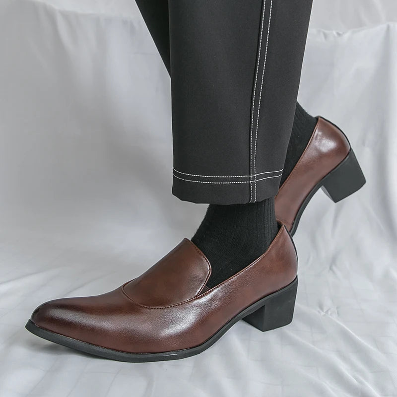 Mens Dress Shoes High Heels 5 Cm Height Luxury Genuine Leather Handmade Wedding Social Formal Shoes Male Oxford Footwear Good Vibrations