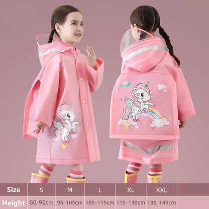 Cute Kids Raincoat Wateproof Children Dinosaur Unicorn Rain Poncho Rain Coat Jacket With Backpack Position Student RainWear Good Vibrations