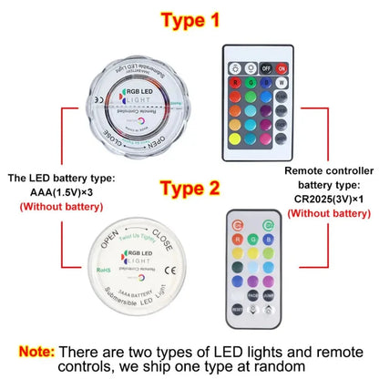 LED light and remote control types for acrylic smoking hookah.