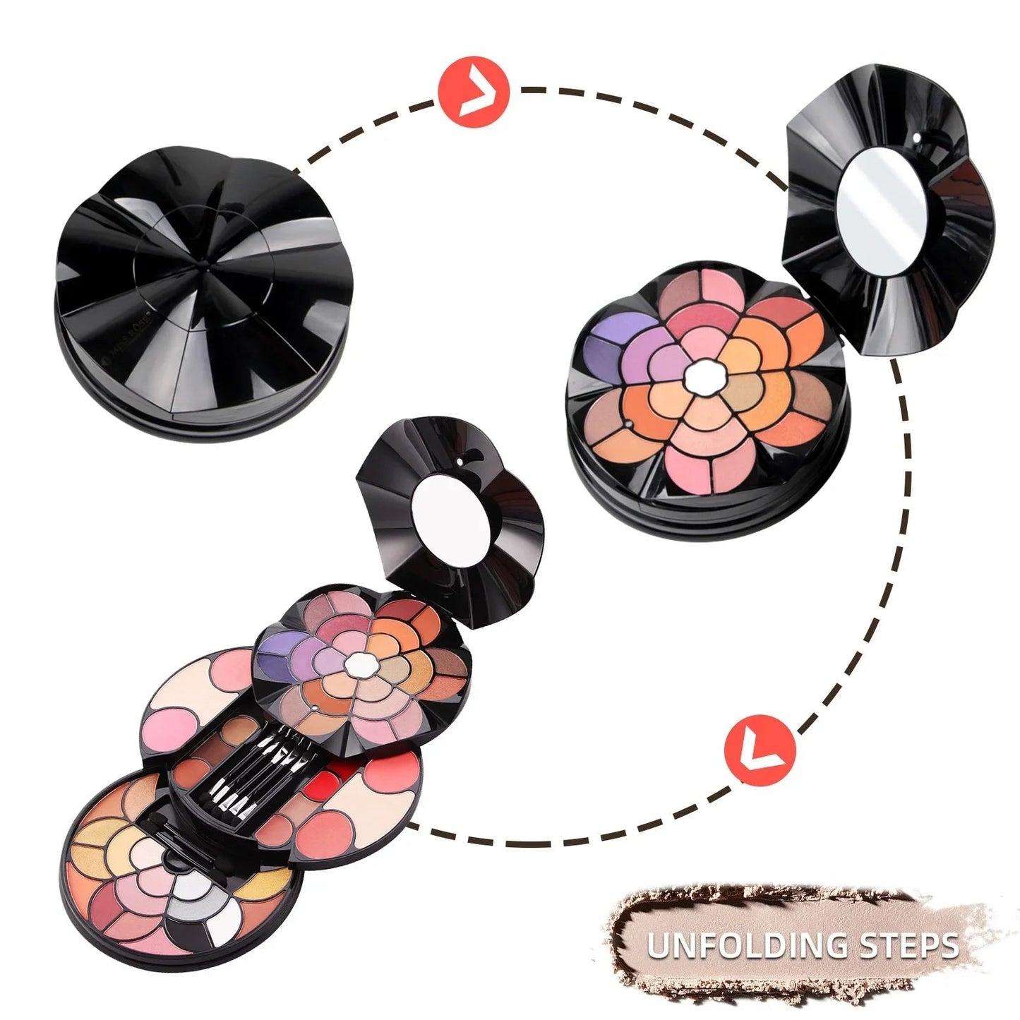 57-Color Petal Makeup Palette with 43 Eyeshadows 4 Eyebrow Powders&Blush&Lipstick And 2 Pressed Powders - All-In-One Beauty Kit Good Vibrations