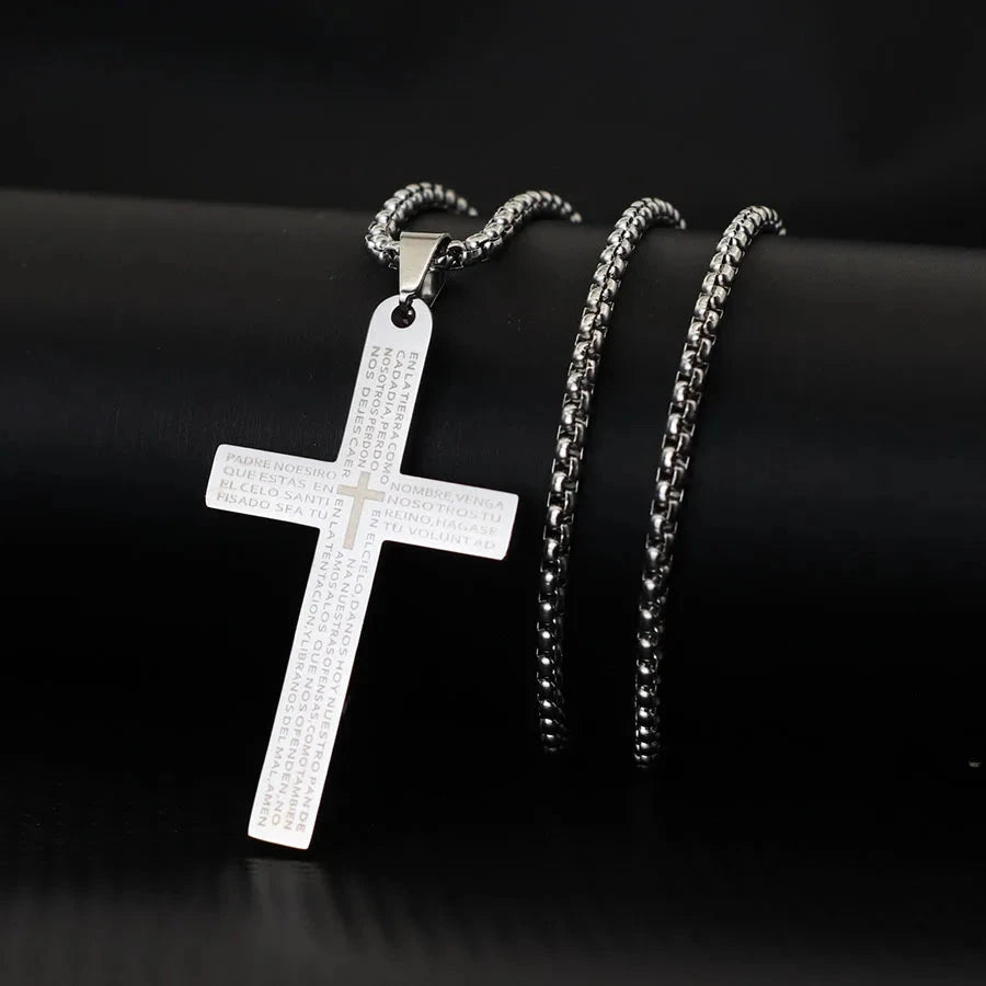 Classic Stainless Steel Cross Necklace For Men 24 Inches Long Pendant Collar Hiphop Rock Outdoor Cool Riding Neck Accessories Good Vibrations