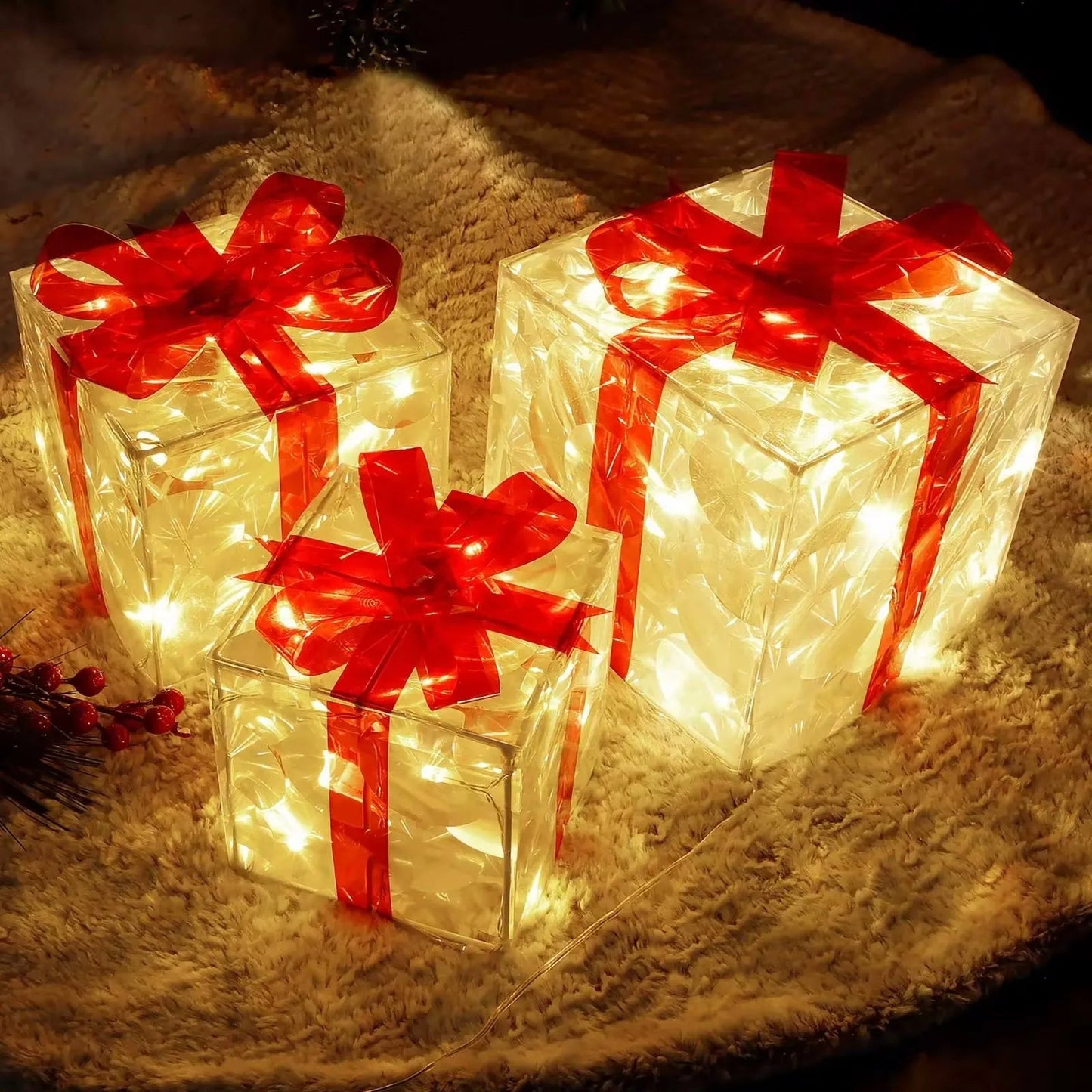 Christmas Glowing Gifts Box Decoration Ornament With Bow Lighting Box Outdoor Light Lighting Xmas New Year 2024 Home Yard Decor Good Vibrations