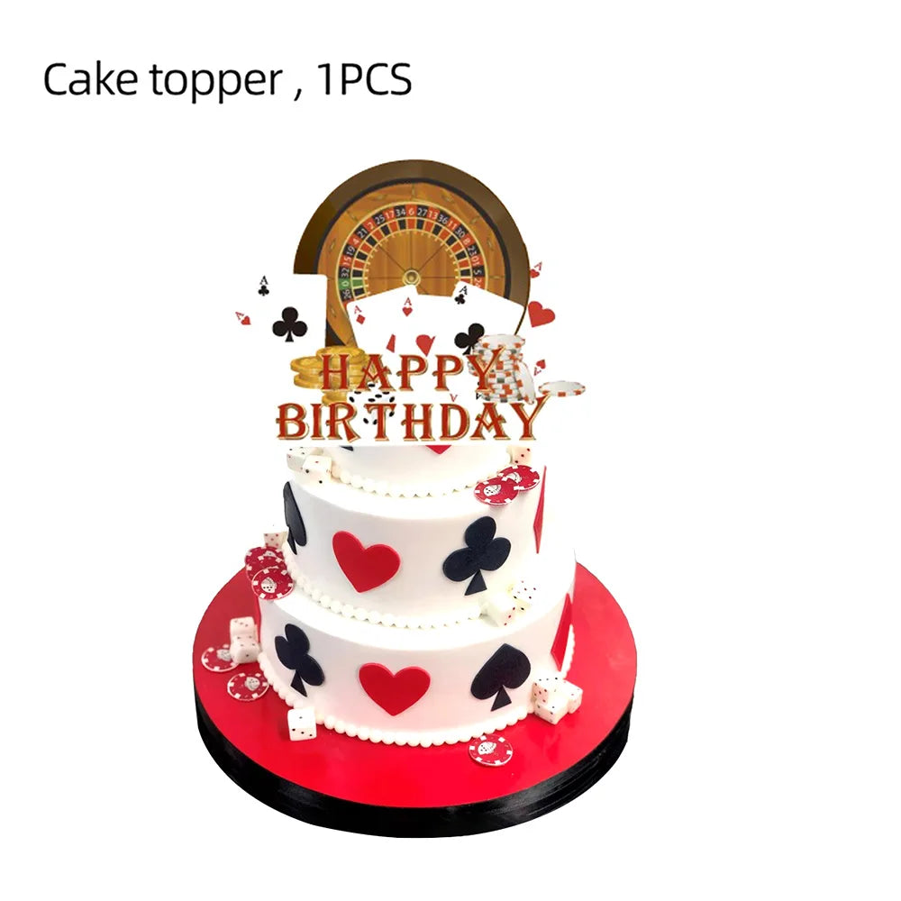 Poker Theme Cake Toppers Casino Birthday Cupcake Topper Gambling Scene Playing Card Picks Adults Kids Birthday Party Supplies Good Vibrations