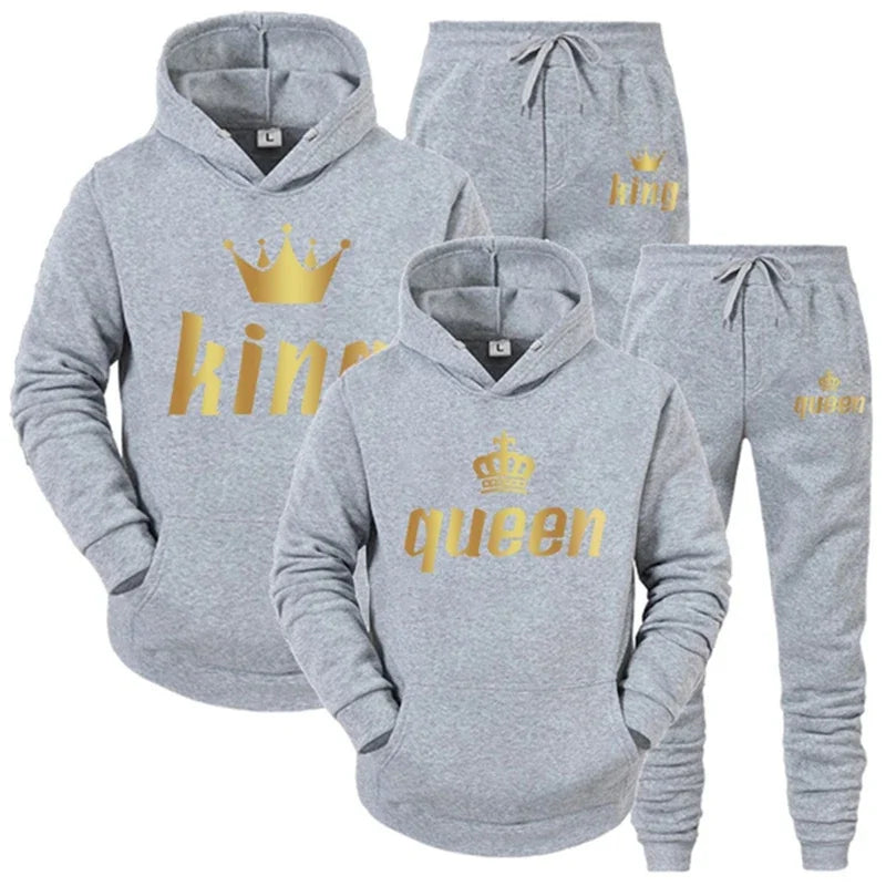King And Queen Couple Outfit Hoodie and Jogger Pants High Quality Men Women Daily Casual Sport Jogging Suit King Queen Tracksuit Good Vibrations