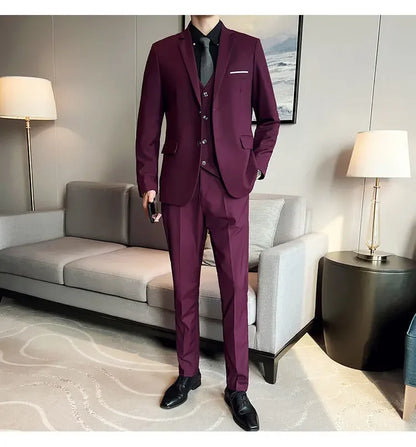 Suit (suit +Vest+Pants) Formal Business Men Four Seasons Professional Fashion Gentleman Solid Color Outdoor British Style Suit