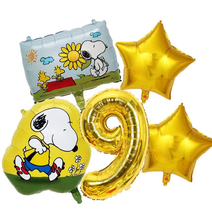 Snoopy Birthday Balloons Set boy girl Number Balloon Suit Foil Ballon Cartoon Birthday Party Supplies Decor Baby Shower Gift Good Vibrations