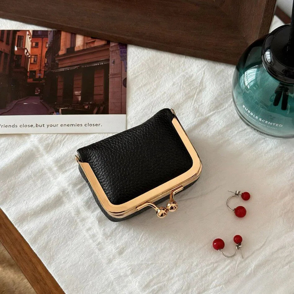 Litchi Grain Mini Bag, 2 Sizes Available, Retro Metal Kiss Lock, Portable Jewelry Pouch for Rings, Earrings & Necklaces Coin Pur Good Vibrations