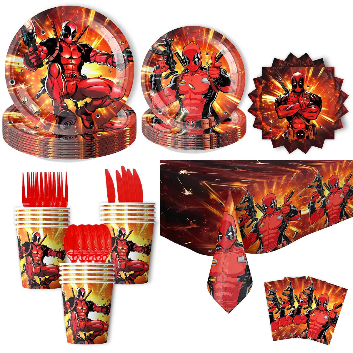 Superhero Deadpool Birthday Party Decor Disposable Tableware Plate Tablecloth Cake Topper Banner Wolverine Boy Kid Party Supplie Good Vibrations