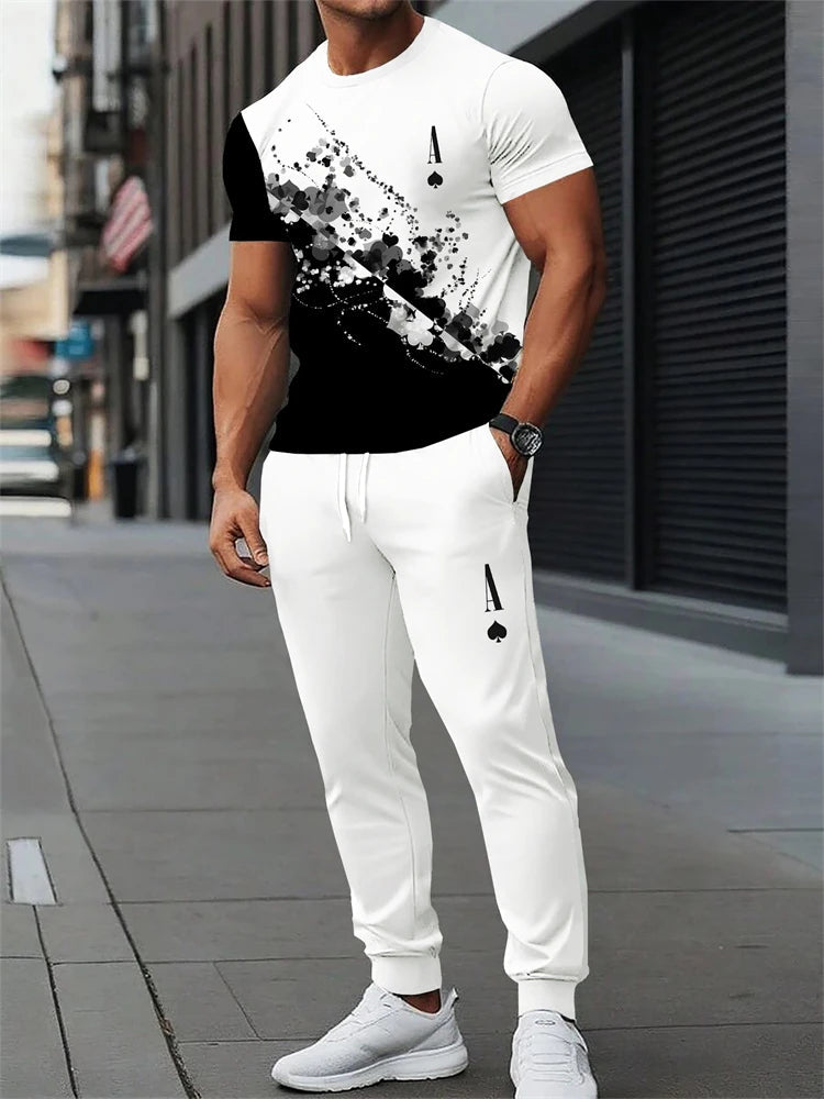Men's Spring/Fall Two-Piece Set Crew Neck Short Sleeve Top With Relaxed Fit Casual Pants Outdoor Streetwear Minimalist Style Set Good Vibrations