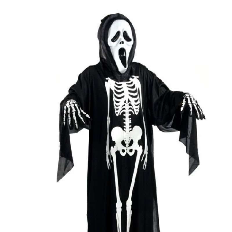 2025 Halloween New Party Role Playing Children Adult Death Black Cloak Halloween Skull Ball Costume Prop Set Children Adult Gift Good Vibrations
