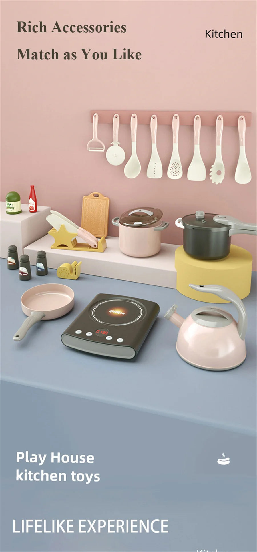 Toy Kitchen for Kids Cooking Utensils Children's Pretend Play Cutting Miniature Food Set Pot Pan Educational Unisex Novel Gift Good Vibrations