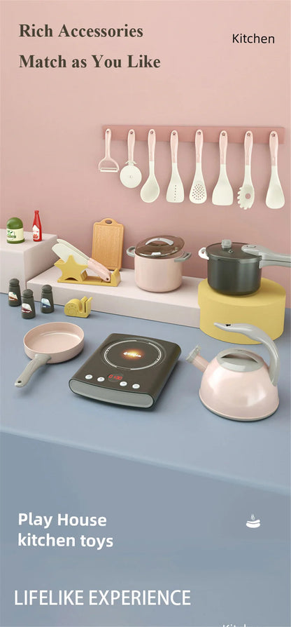 Toy Kitchen for Kids Cooking Utensils Children's Pretend Play Cutting Miniature Food Set Pot Pan Educational Unisex Novel Gift Good Vibrations