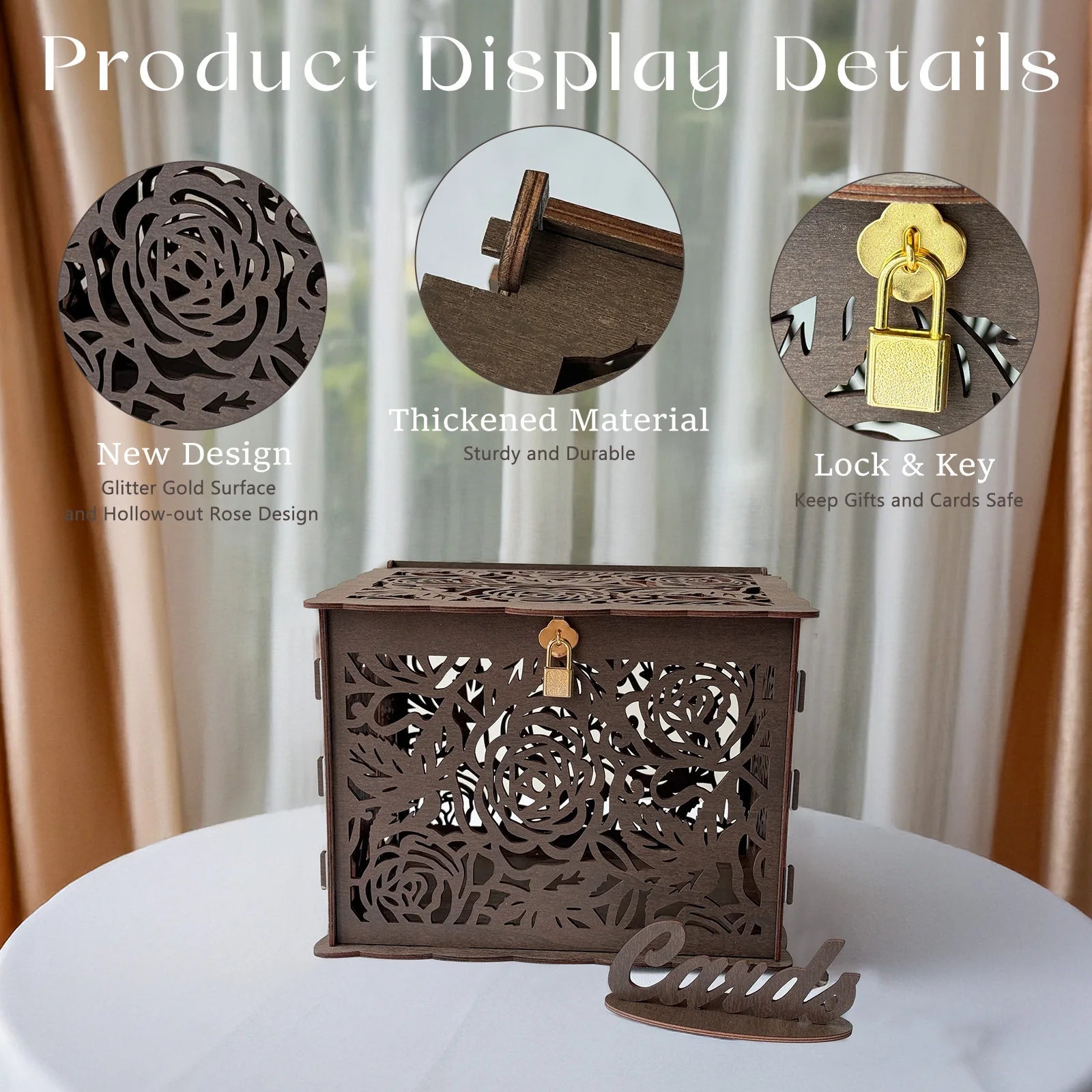 Brown rose wedding card box, wooden gift card box for reception, honeymoon fund card box for baby shower, graduation party Good Vibrations