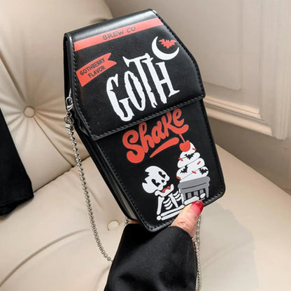 Women Gothic Crossbody Bag Versatile Gothic Crossbody Pouch Zipper Casual Satchel Bag PU Leather Novelty Halloween Cellphone Bag Good Vibrations