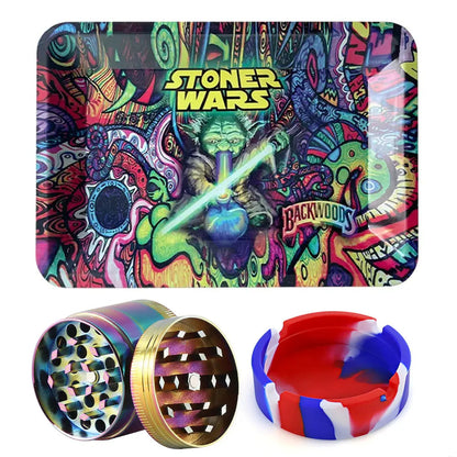 18cmx12.5cm Herb Tobacco Rolling Tray Set Silicone Ashtray Ash Tray 40mm Metal Herbal Grinder Kit Smoking Accessories Good Vibrations Adult Super Store