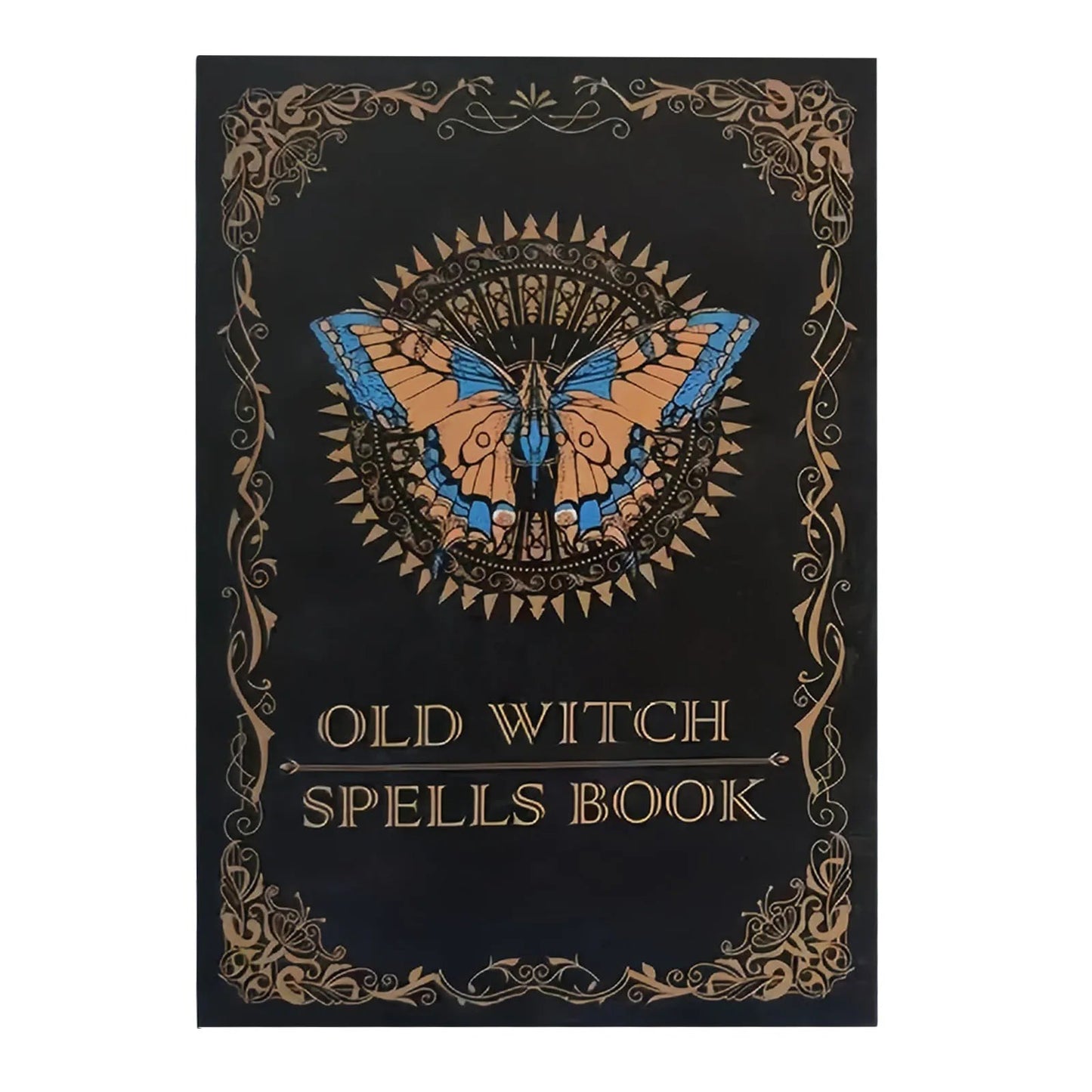 Ancient Magic Book with Intricate Golden Butterfly Cover & Mystical Symbols - Old Witch Spells Book for Wiccan Good Vibrations