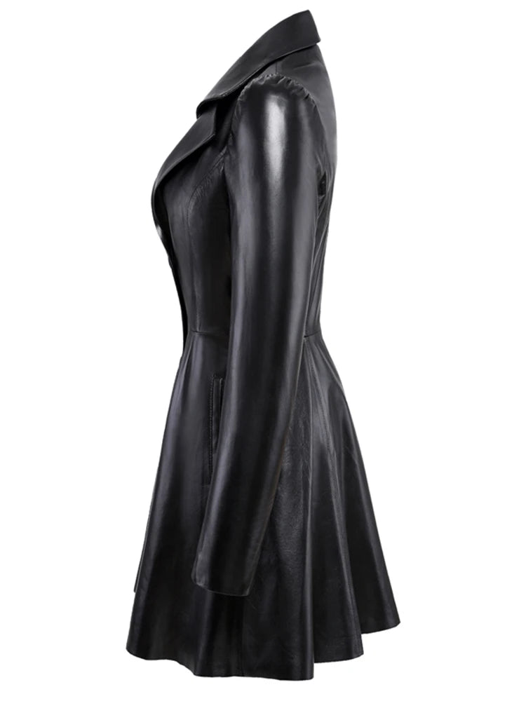 Nerazzurri Autumn Black Red Faux Leather Coat Blazer Women Notched Collar Puff Sleeve Skirted Luxury Elegant Chic Clothes 2023 - Good Vibrations