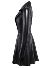 Nerazzurri Autumn Black Red Faux Leather Coat Blazer Women Notched Collar Puff Sleeve Skirted Luxury Elegant Chic Clothes 2023 - Good Vibrations