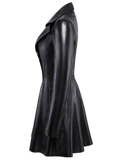 Nerazzurri Autumn Black Red Faux Leather Coat Blazer Women Notched Collar Puff Sleeve Skirted Luxury Elegant Chic Clothes 2023 Good Vibrations