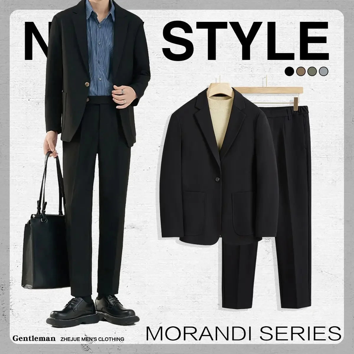 2 Piece Outfit Set Male Solid Color Youth Trends Costumes Ceremony Pants Full Men's Suits and Blazers Clothes Classic Elegant Good Vibrations