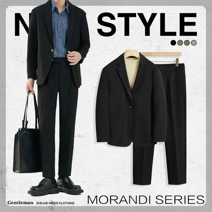 2 Piece Outfit Set Male Solid Color Youth Trends Costumes Ceremony Pants Full Men's Suits and Blazers Clothes Classic Elegant Good Vibrations