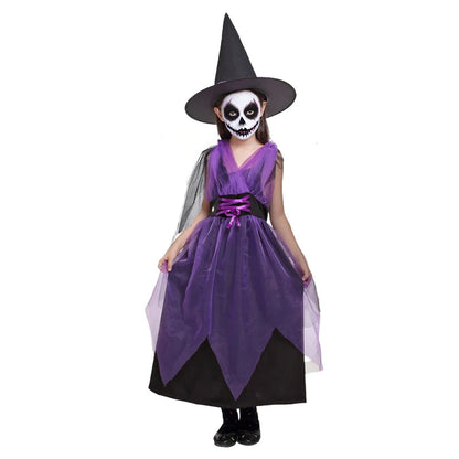 Halloween Costume for Girls Witch Vampire Carnival Party Dress Up Trappings Kids Cosplay Clothes Purple Bat Suit Holiday Gifts Good Vibrations