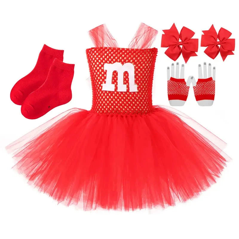 Halloween M Costume For Girl Lace TUTU Dress Festive Kid Up Sling Tunic+Bow Headband+Gloves 3PC Set Child Frock Good Vibrations